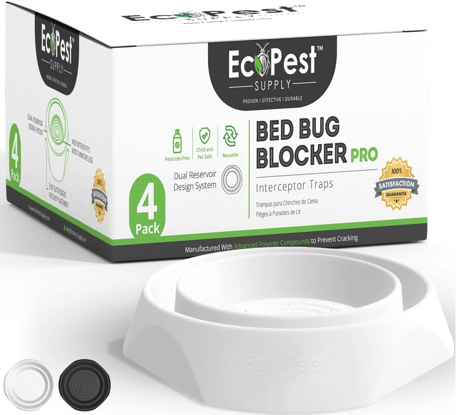 Bed Bug Interceptors ¨C 4 Pack | Bed Bug Blocker (Pro) Interceptor Traps (White) | Insect Trap, Monitor, and Detector for Bed Legs