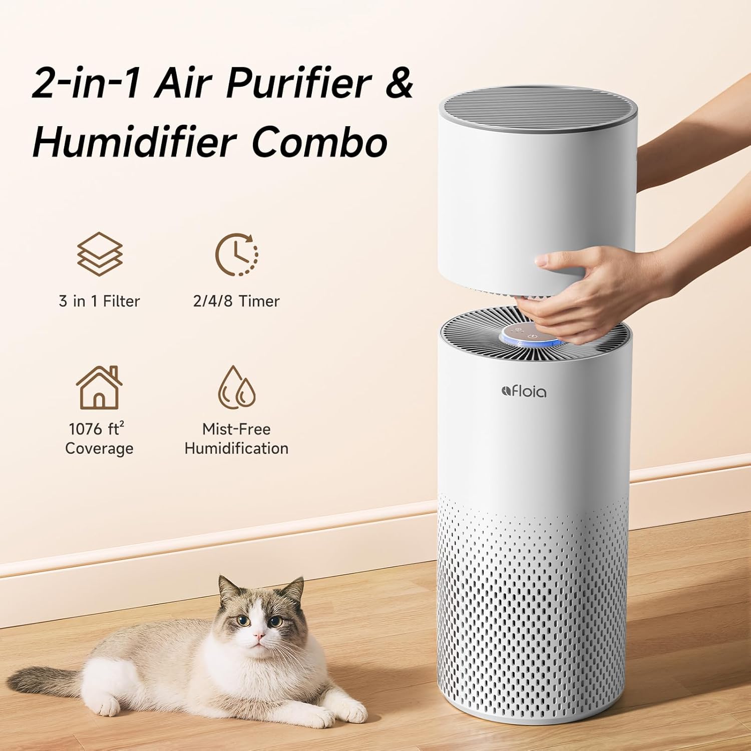 Afloi Humidifie an Ai Purifie i One Ai Purifie an Evaporativ Humidifie Comb fo Home 24d Quie Ai Cleane Remov Pet Dus Dande Hai Allerg Polle Smok Smel fo Room