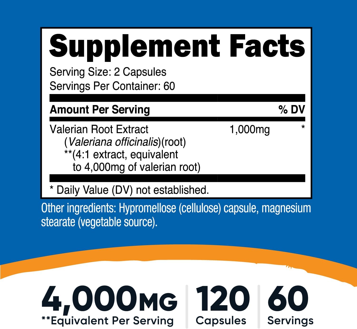 Nutricost Valerian Root Capsules (1000mg Per Serving) 120 Capsules - 4,000mg Equivalent Per Serving (4:1 Extract), Vegetarian Caps, Gluten Free, Non-GMO