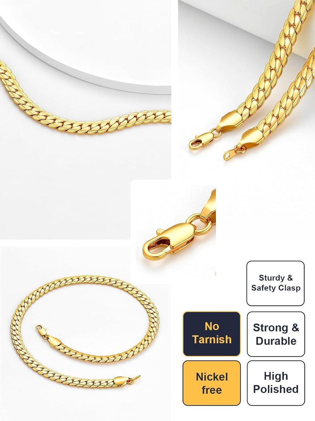 U7 Men Stainless Steel Necklace Cuban Link Chain, Flat Curb Chain Necklaces Unisex, Silver/Black/Gold Plated Chunky Hip Hop Neck Chain, 6mm/9mm Width, 18-32 Inches Length Jewelry for Mens Women