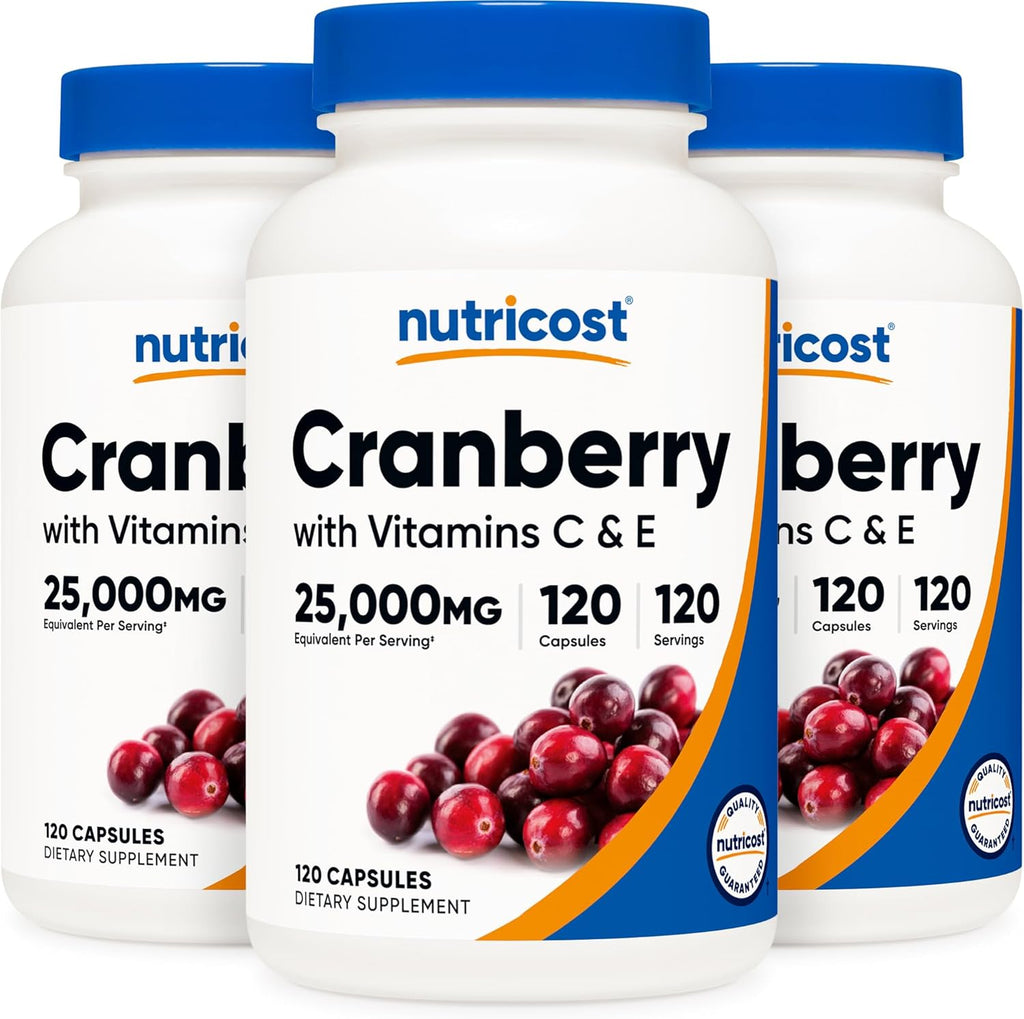 Nutricost Cranberry Extract 25,000mg (120 Servings) 3 Bottles with Vitamin C E