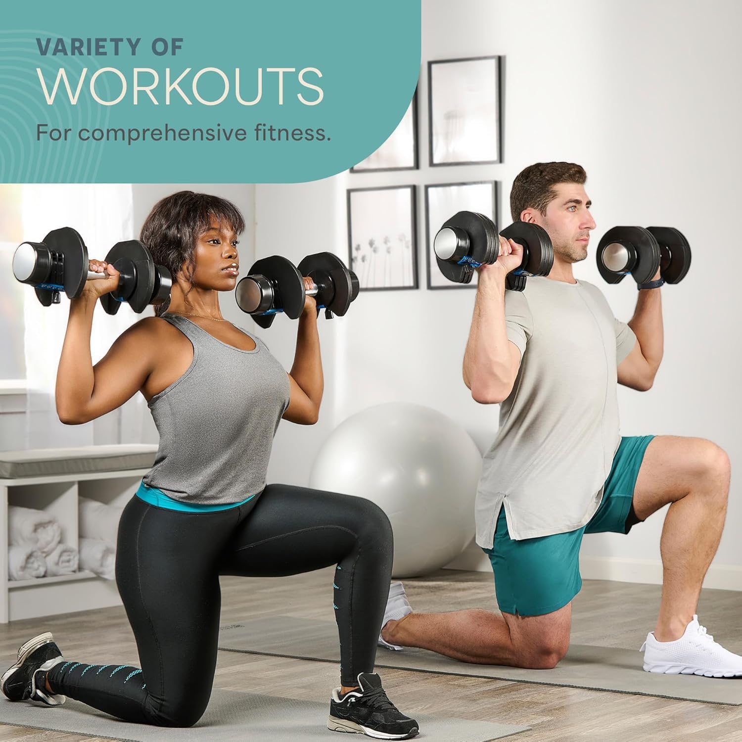 Lifepro Adjustable Dumbbells Set - 5in1-15lb 25lb 43lb 55lb weights Set Single with Rack - Quick Adjust, Secure Grip - Compact Hand Weights for Men Women Home Gym