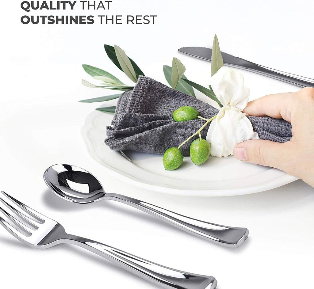 16 Pac Silve Plasti Cutler Disposabl Silverwar 8 Forks 4 Knives 4 Spoon Fo Catering Parties Dinners Weddings an Everyda Use