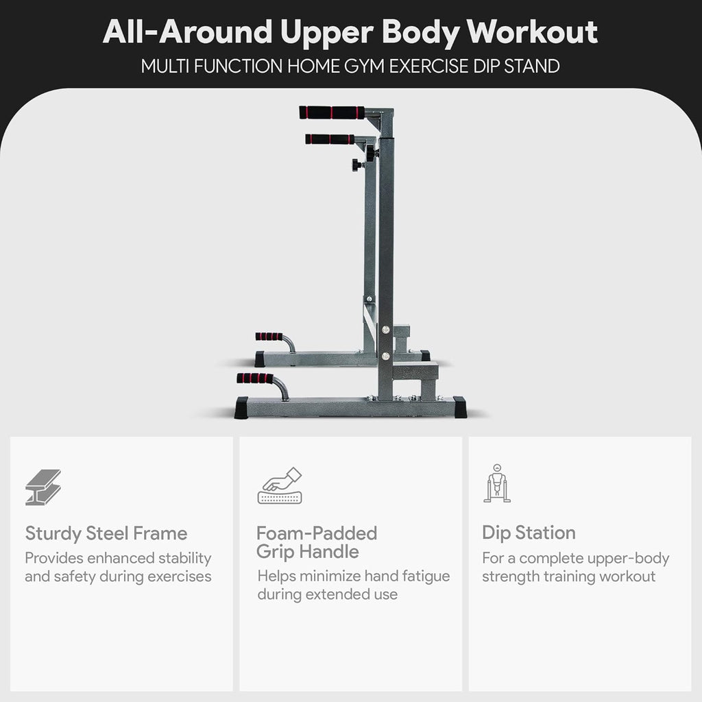 BalanceFrom Steel Frame Dip Station with Adjustable Height, 500 Pound Weight Capacity ¨C Upper Body Workout Home Gym Equipment for Triceps, Push & Pull Ups, Leg Raises, and Bench Press