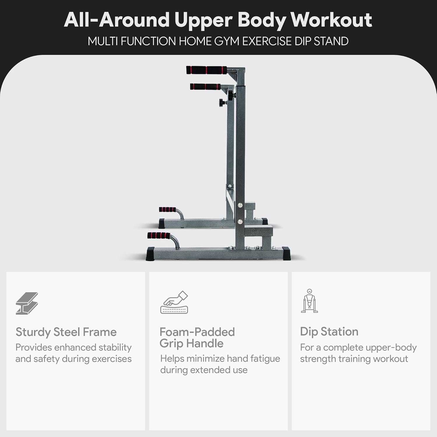 BalanceFrom Steel Frame Dip Station with Adjustable Height, 500 Pound Weight Capacity ¨C Upper Body Workout Home Gym Equipment for Triceps, Push & Pull Ups, Leg Raises, and Bench Press