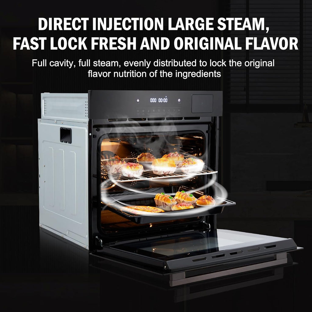 2 i Electri Singl Wal Oven 300 w 240V 2.5Cu.f Built-i Electri Convectio Oven Bakin Modes wit Timer Safet Lock 3 Surroun Heating Ai Fryin Function