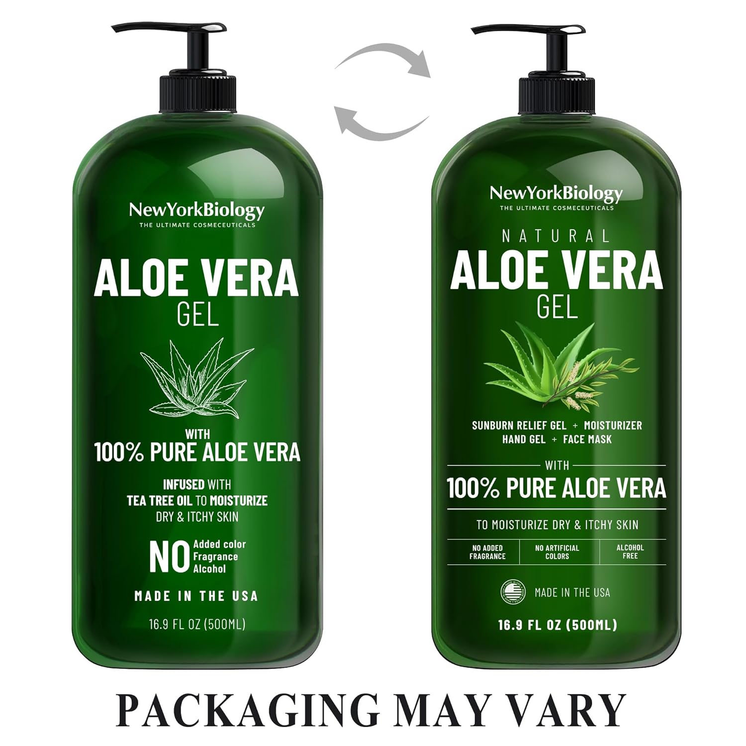 New York Biology Aloe Vera Gel for Face, Skin and Hair - Infused with Tea Tree Oil - From Fresh Aloe Vera Plant - Moisturizing Aloe Vera for Sunburn Relief and Dry Skin - 16.9 Fl Oz