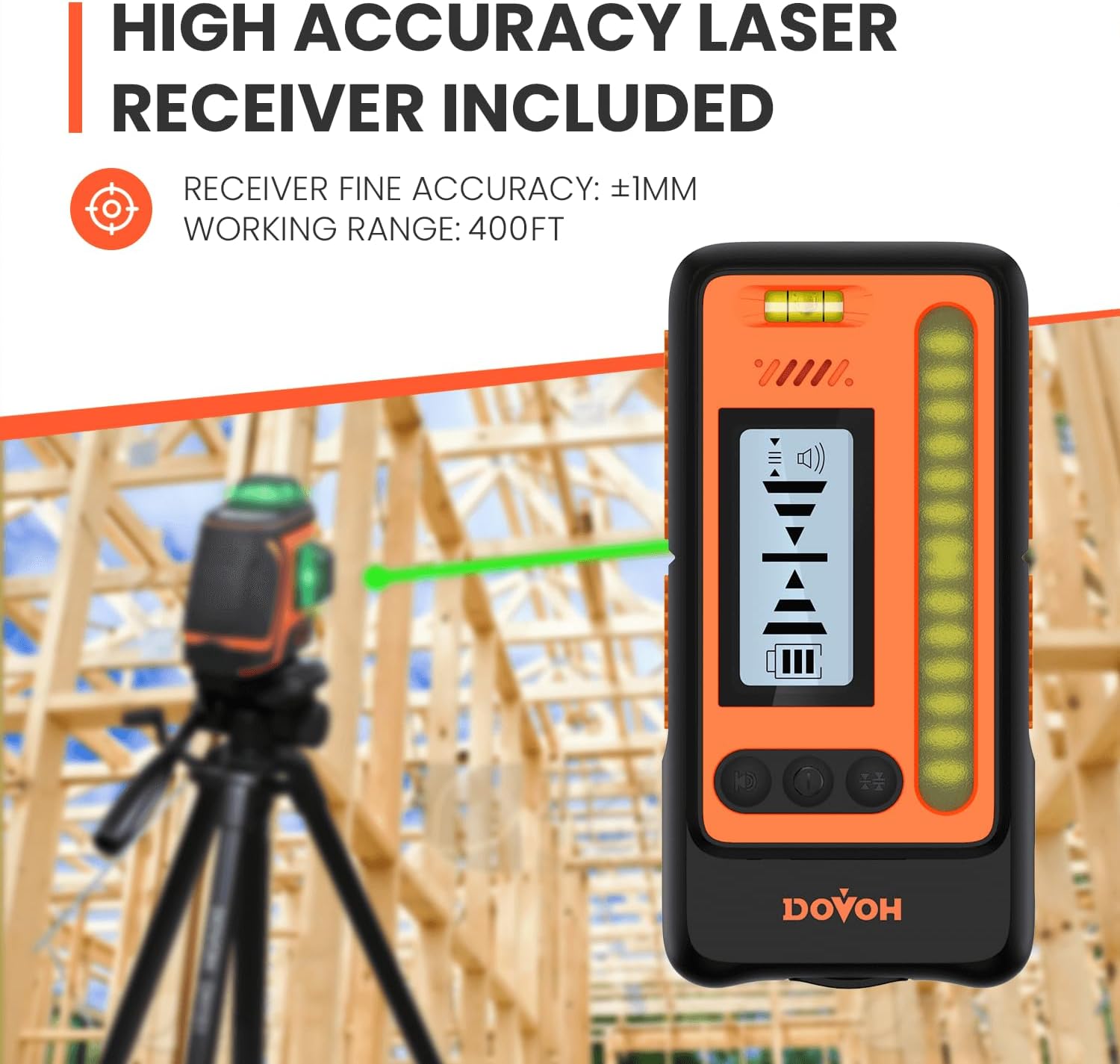 Outdoo Lase Leve wit Receive Dayligh Hig Visibilit Lase Leve 36 Sel Levelin U T 400f Lon Rang 110m Hig Powe Gree wit Detecto Outsid Constructio Landscaping H3-360G