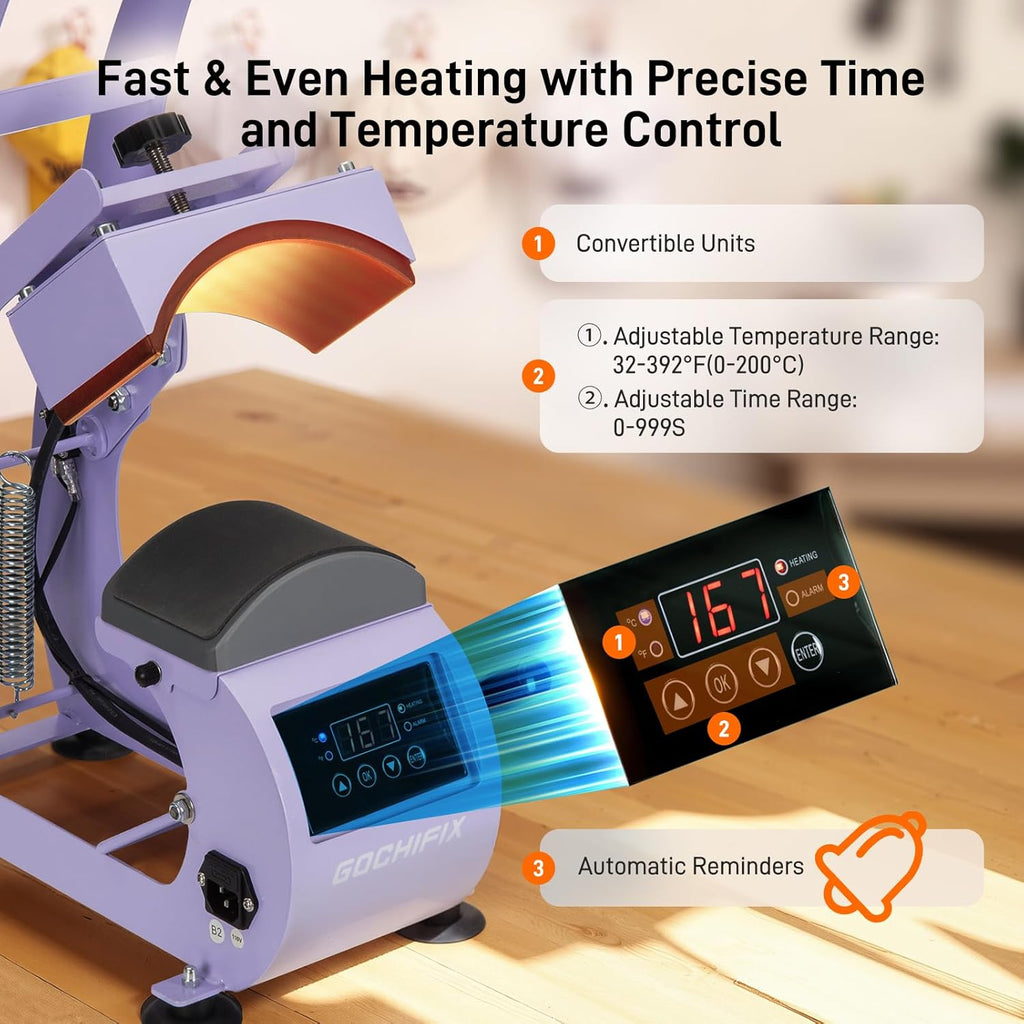 Ha Hea Pres Machine Precis Temp/Time Control 6.54inchx3.84inchCurve Hea Plate Ha Stretcher Safet Base Ha Pad Glove Hea Pres Hea fo Caps Sublimation Vinyl Hea Transfer