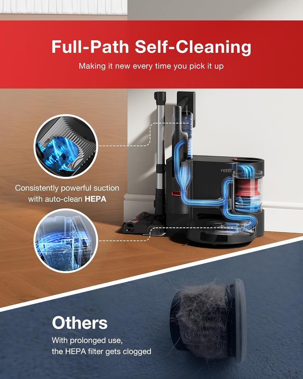 Yeed C1 Comb Cordles Stic Vacuu Robo Mopping All-in-on Cleanin Combot wit Dua Aut Self-Emptying 10000P Suctio Lightweight ZeroTangl Brus fo Har Floor Carpe Pe Hair