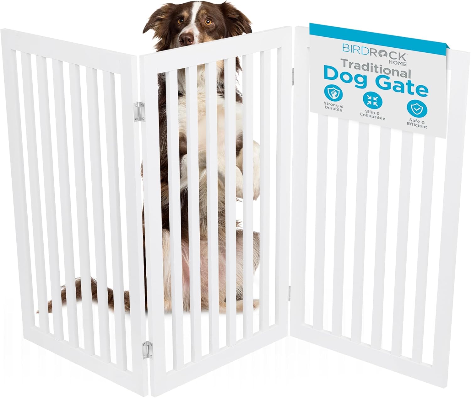 INTERNET'S BEST Dog Gate Indoor Freestanding Pet Barrier, Folding Wood Dog Fence, Extra Wide Doorway Puppy Gate, Indoor Animal Privacy Panel, Wooden Cat Fence - 3 Panel - 36inch, White