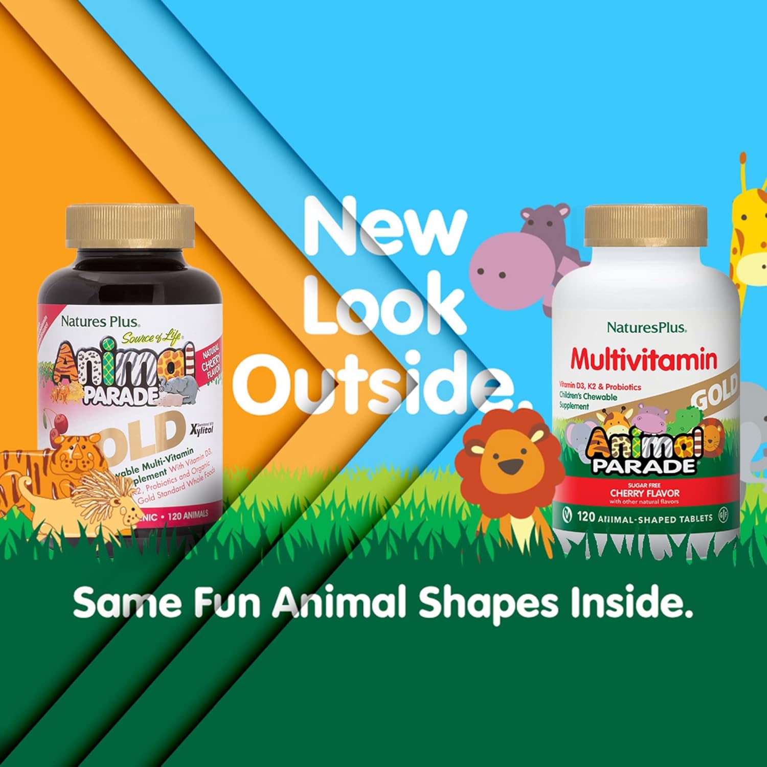Nature Plu Anima Parad Gol Children' Chewabl Multivitami Natura Cherr Flavo 6 Anima Shaped-Tablet wit Vitami D3 K Probiotic Vegetaria Glute Fre 12 Servings