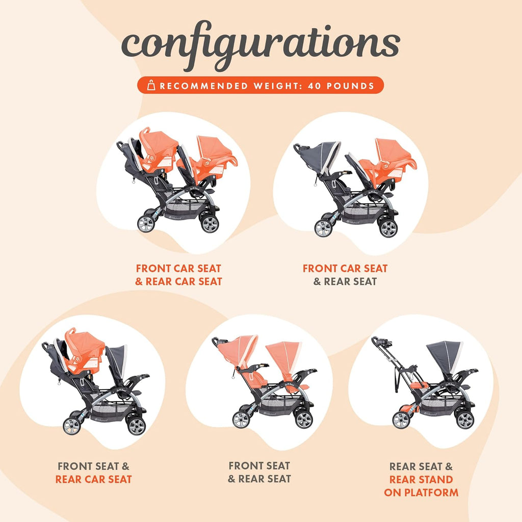 Baby Trend Infant and Toddler Double Stroller & 2 Car Seat Combo, 3 Pc Set, Magnolia - Portable and Lightweight Stroller Duo and Car Seat Travel System Tandem