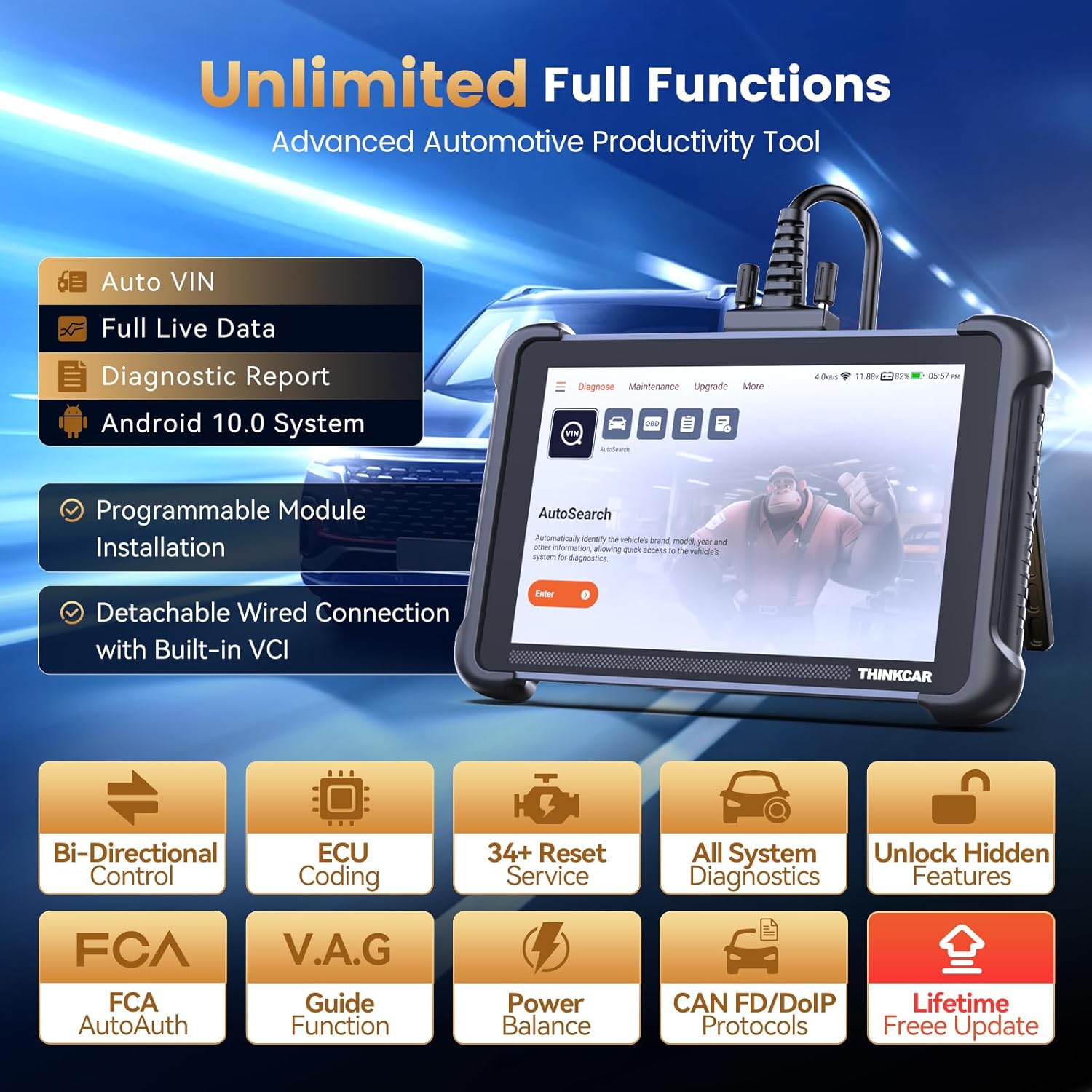 THINKCA THINKSCA 68 OBD Scanner Bidirectiona Sca Too wit Lifetim Fre Update 34 Reset 3000 Activ Test EC Coding PMI Al Syste Diagnosti Scanne fo Cars CANF DOIP FC SGW