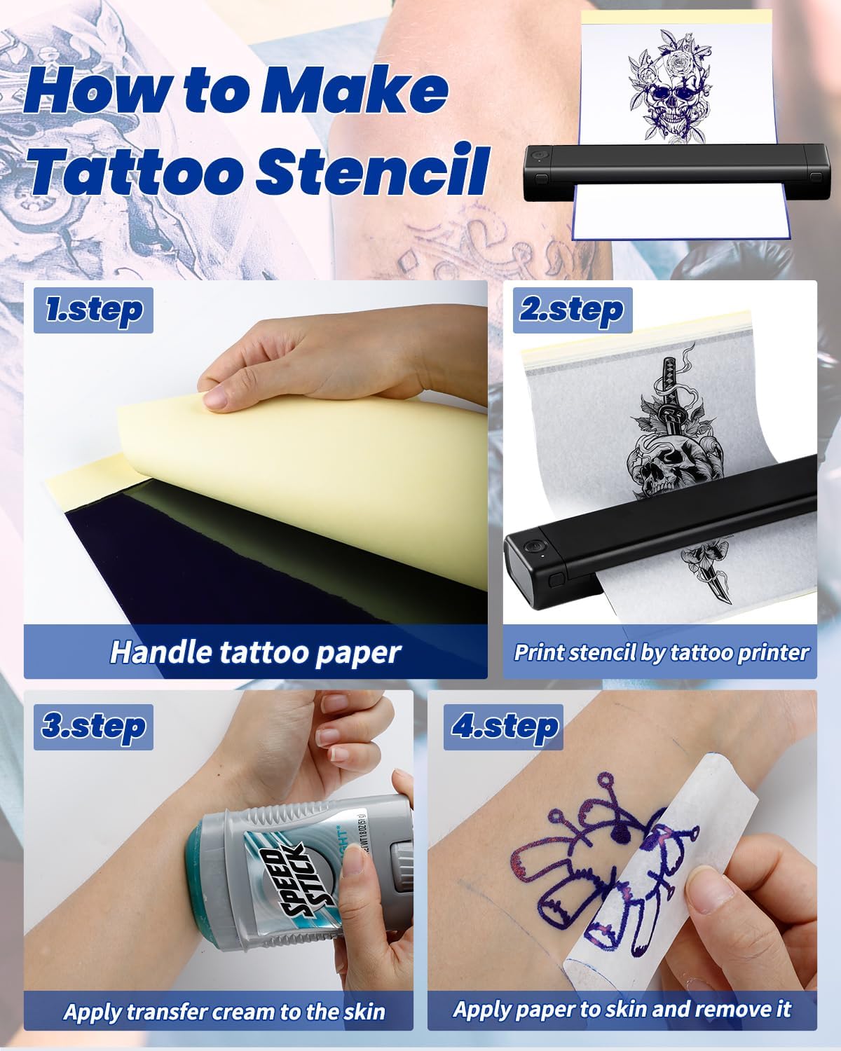 Phomem Tatto Transfe Paper 10 Sheet Stenci Transfe Pape fo Tattooing A Siz Therma Tatto Stenci Pape Compatibl wit M08 TP81/83/86/87/8 Printe Tatto Supplies