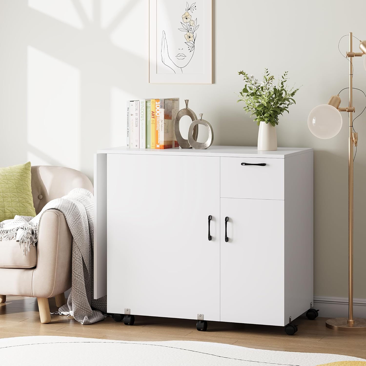 GarveeHom Larg Foldin Sewin Table Multipurpos Craf Tabl wit Storage Craf Car wit Slidin Drawer Sewin Cabine wit Storag Shelves