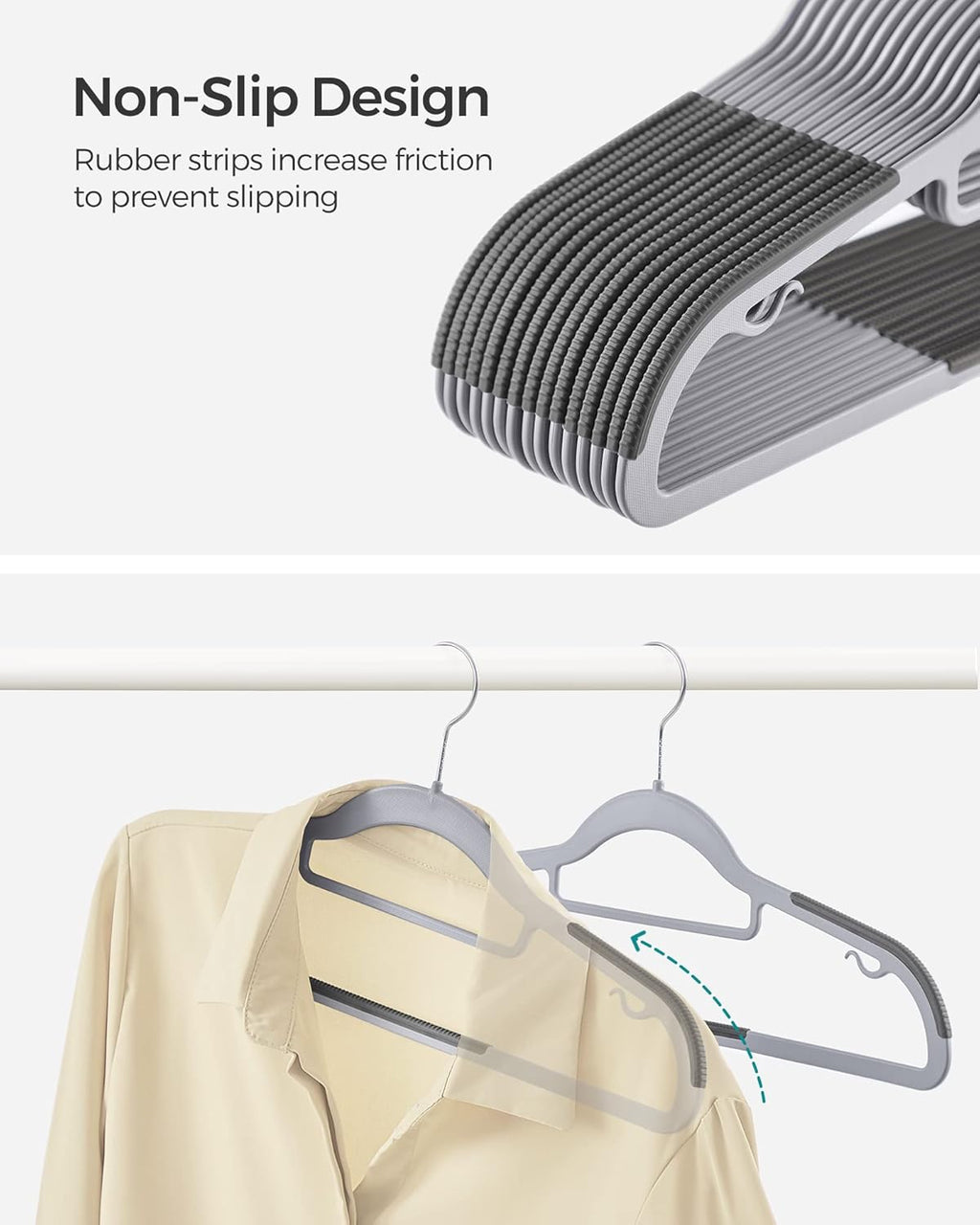 Pack of 100 Coat Hangers, Space-Saving Plastic Clothes Hangers, Non-Slip, 0.2 Inches Slim, 16.5 Inches Wide, 360¡ã Swivel Silver Hook, Light and Dark Gray UCRP020G010