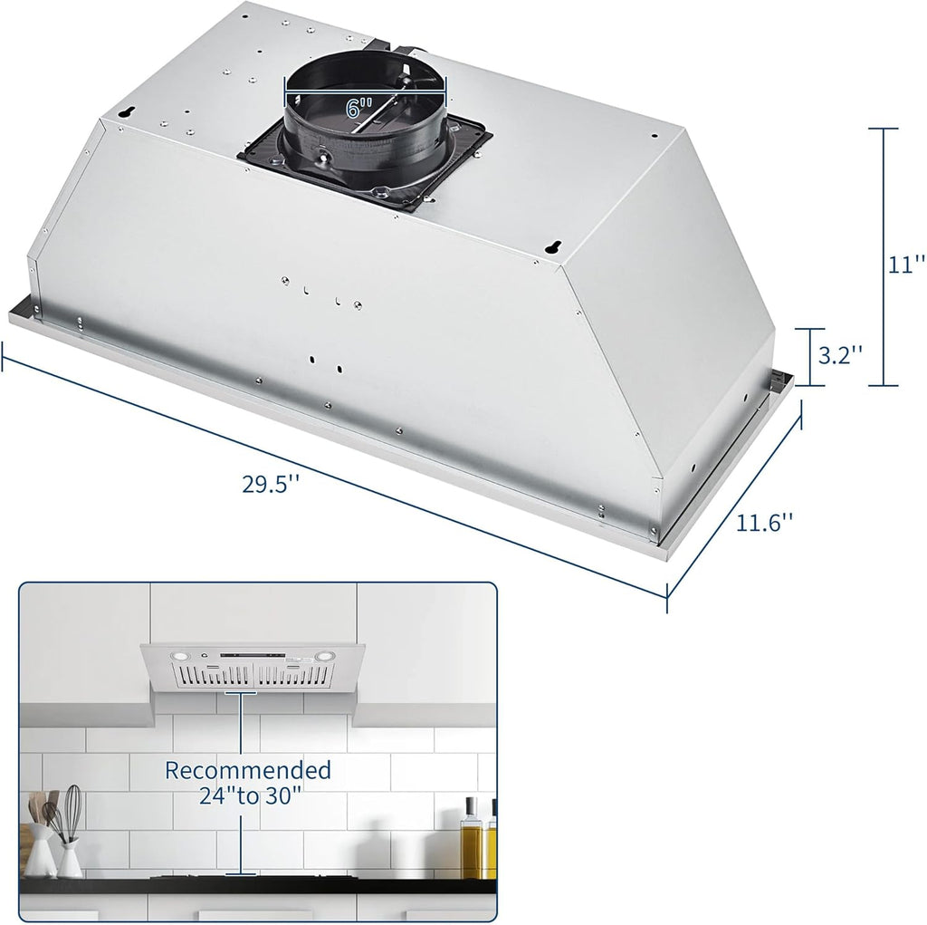 Rang Hoo 3 i Built-In/Inser 450CF Stainles Stee Kitche Ven Hoo wit Gestur Sensin Remot Contro Convertibl Ducted/Ductles 3-Spee Lo Noise