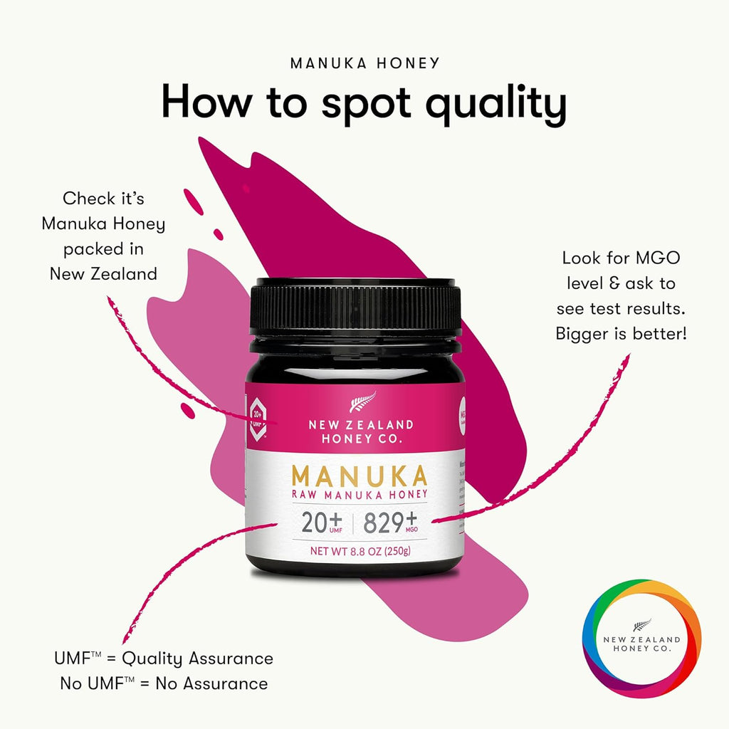 New Zealand Honey Co. Raw Manuka Honey UMF 20+ / MGO 829+ | UMF Certified Raw Medical Grade Honey | 8.8oz