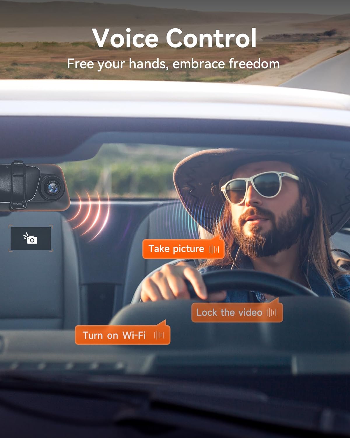WOLFBO 12inc 4 Rea Vie Mirro Camer wit 5.8GH WiF an Voic Control Smar Mirro Das Ca Fron an Rear Backu Camer wit 1080 Rea Camera Das Ca wit WDR Include 64G Car GPS