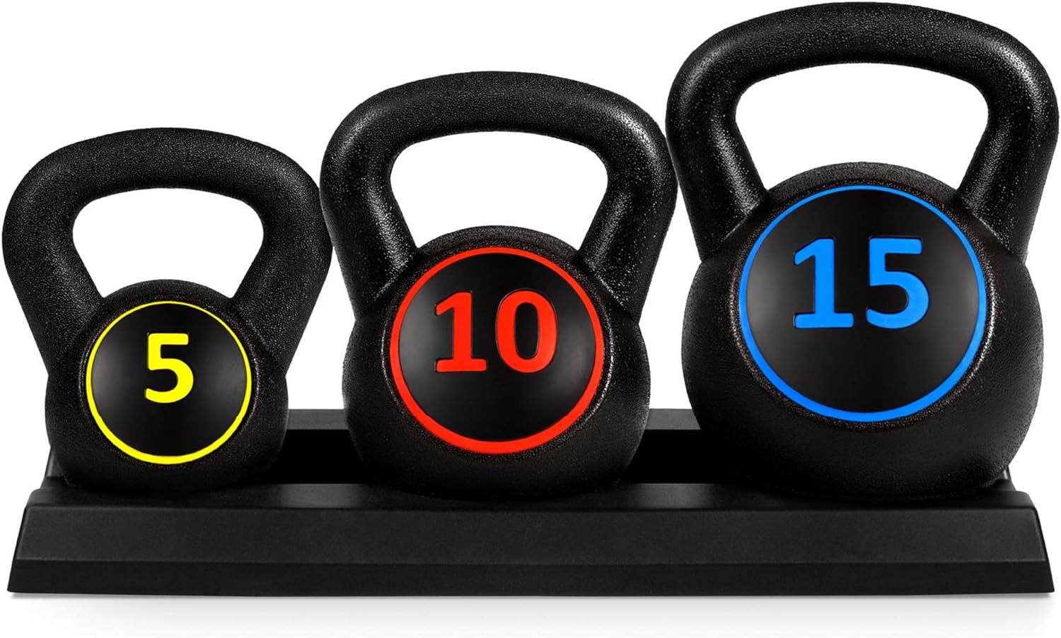 Bes Choic Product 3-Piec Kettlebel Se wit Storag Rack HDP Coate Exercis Fitnes Concret Weight fo Hom Gym Strengt Training HII Workou 5lb 10lb 15lb