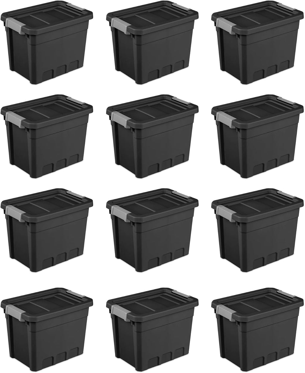 Sterilite 12-Pack Plastic Storage Bins with Lids, Stackable Containers, 7.5 Gallon, Black