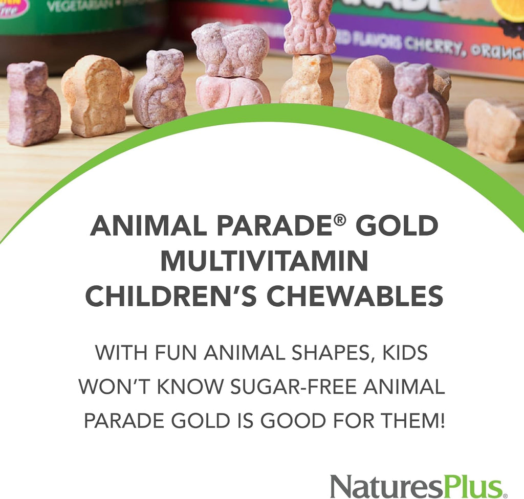 Nature Plu Anima Parad Gol Children' Chewabl Multivitami Natura Cherr Flavo 6 Anima Shaped-Tablet wit Vitami D3 K Probiotic Vegetaria Glute Fre 12 Servings