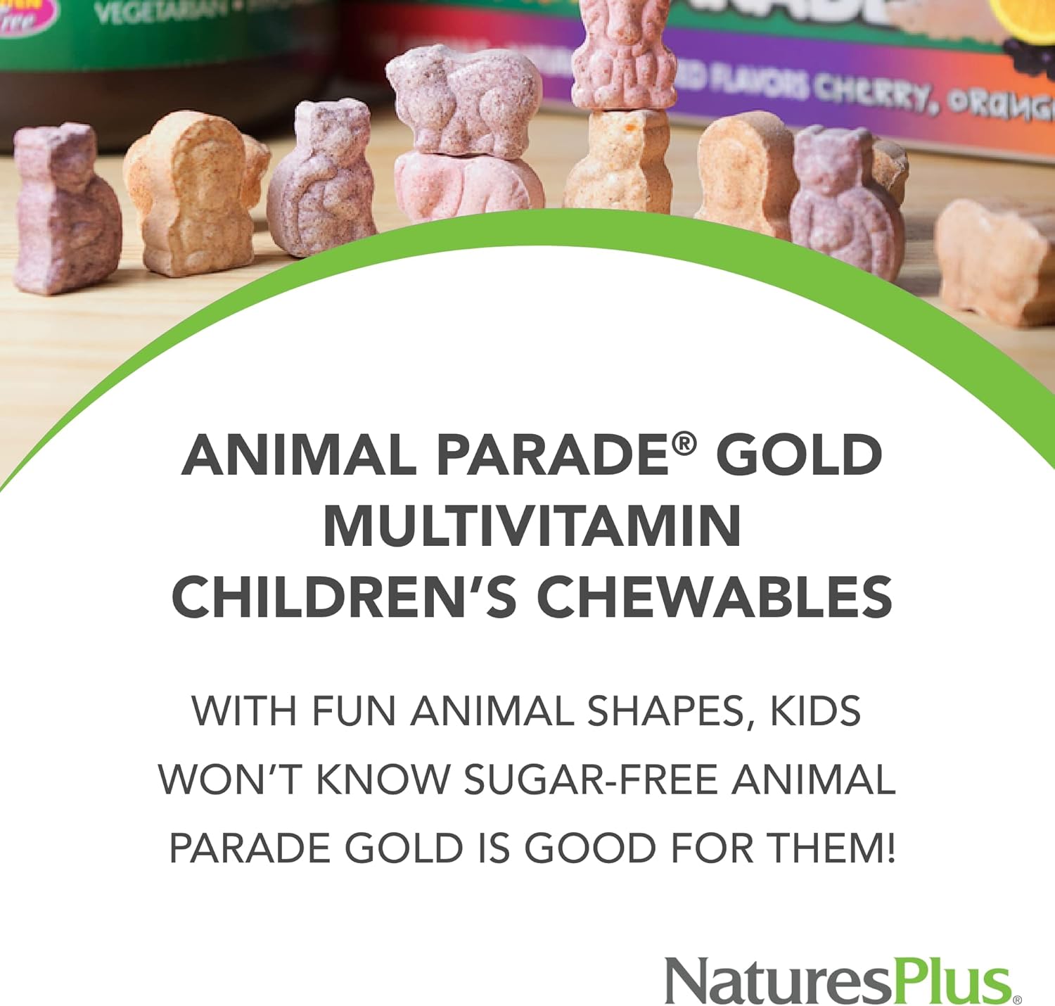 Nature Plu Anima Parad Gol Children' Chewabl Multivitami Natura Cherr Flavo 6 Anima Shaped-Tablet wit Vitami D3 K Probiotic Vegetaria Glute Fre 12 Servings