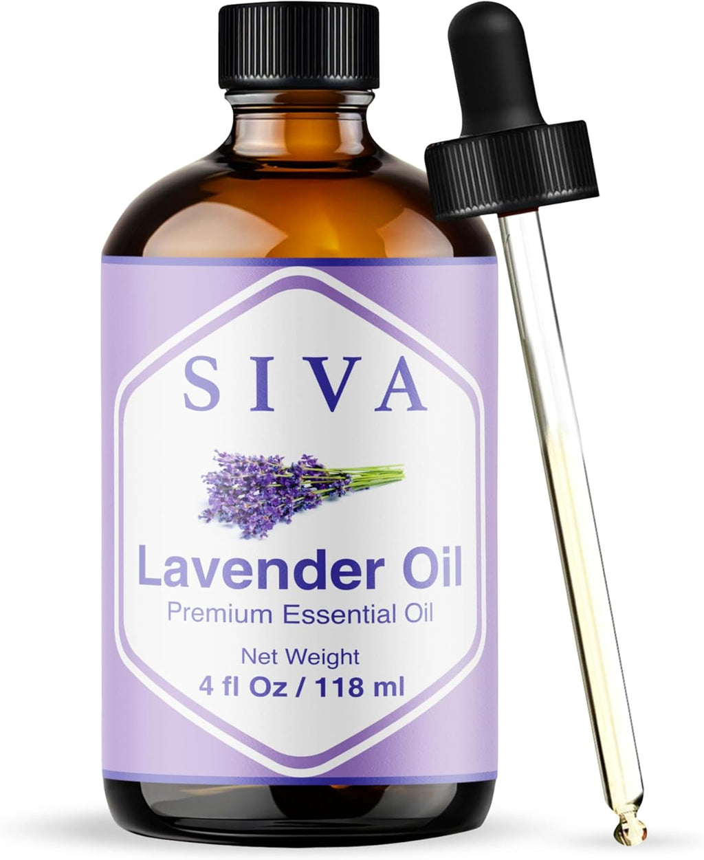 Siva Lavender Essential Oil - 4 Fl Oz ¨C 100% Natural Lavender Oil - for Diffuser, Face, Skin Care, Aromatherapy, Hair Care, Scalp and Body Massage - with Dropper