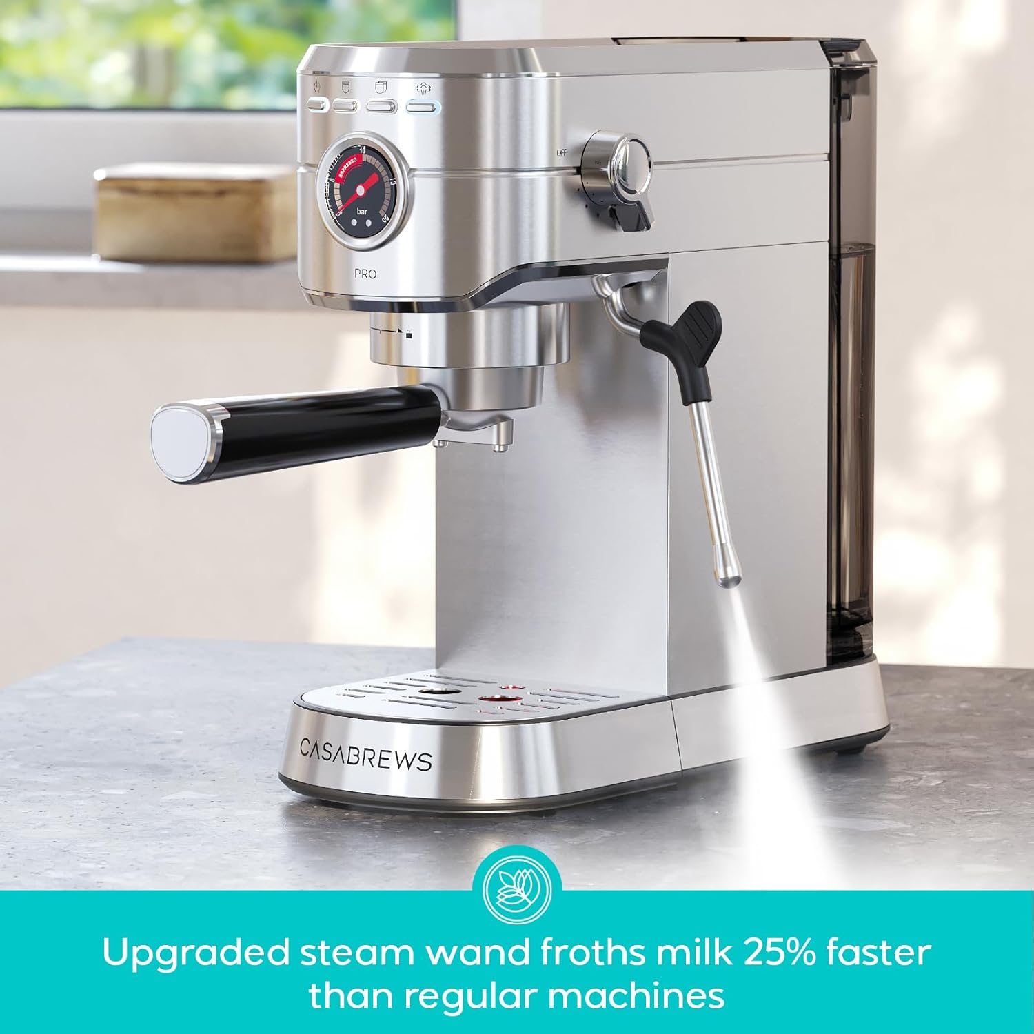 CASABREW 541 PR Espress Machin 2 Bar Upgrade Espress Make wit Powerfu Stea Mil Frother Stainles Stee Coffe Machin wit Fas Heatin Syste fo Cappuccino Latte Silver