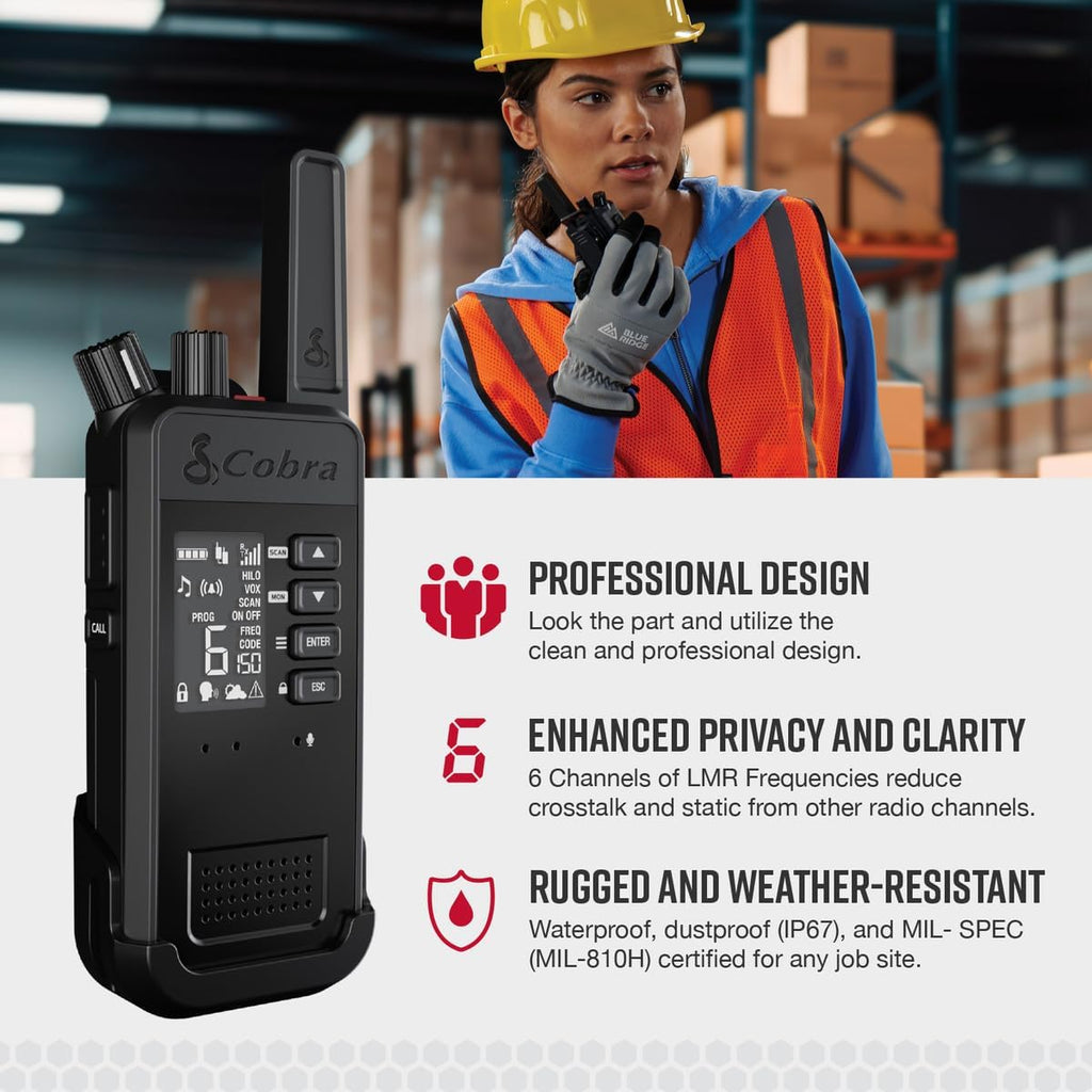 Cobra Performa 450 Business Radios (6-Pack with Dock) - 6-Channel UHF/LMR Professional Two Way Radios, Waterproof Walkie Talkies, Shockproof, IP67 & MIL-SPEC Rated, 18hr Battery, LCD Screen
