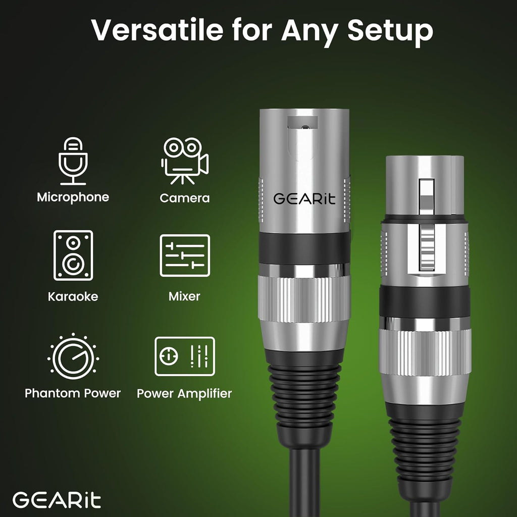 GEARit XLR Male to Female Microphone Cable (6 Feet, 2-Pack) 3-Pin Balanced Shielded Mixer, Recording Studio, Podcast - Black