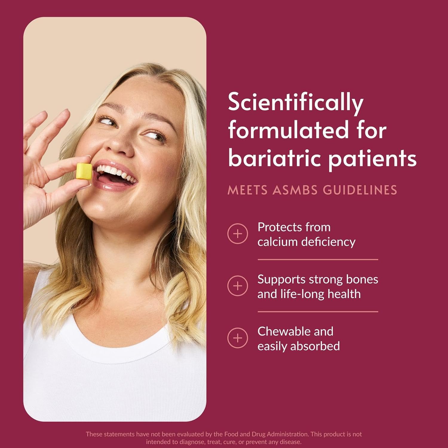 Bariatric Advantage Calcium Citrate Chewy Bites 500 mg with Vitamin D3 - Chewable Supplement for Bariatric Surgery Patients - Sugar-Free Calcium Chews - Lemon - 90 Count