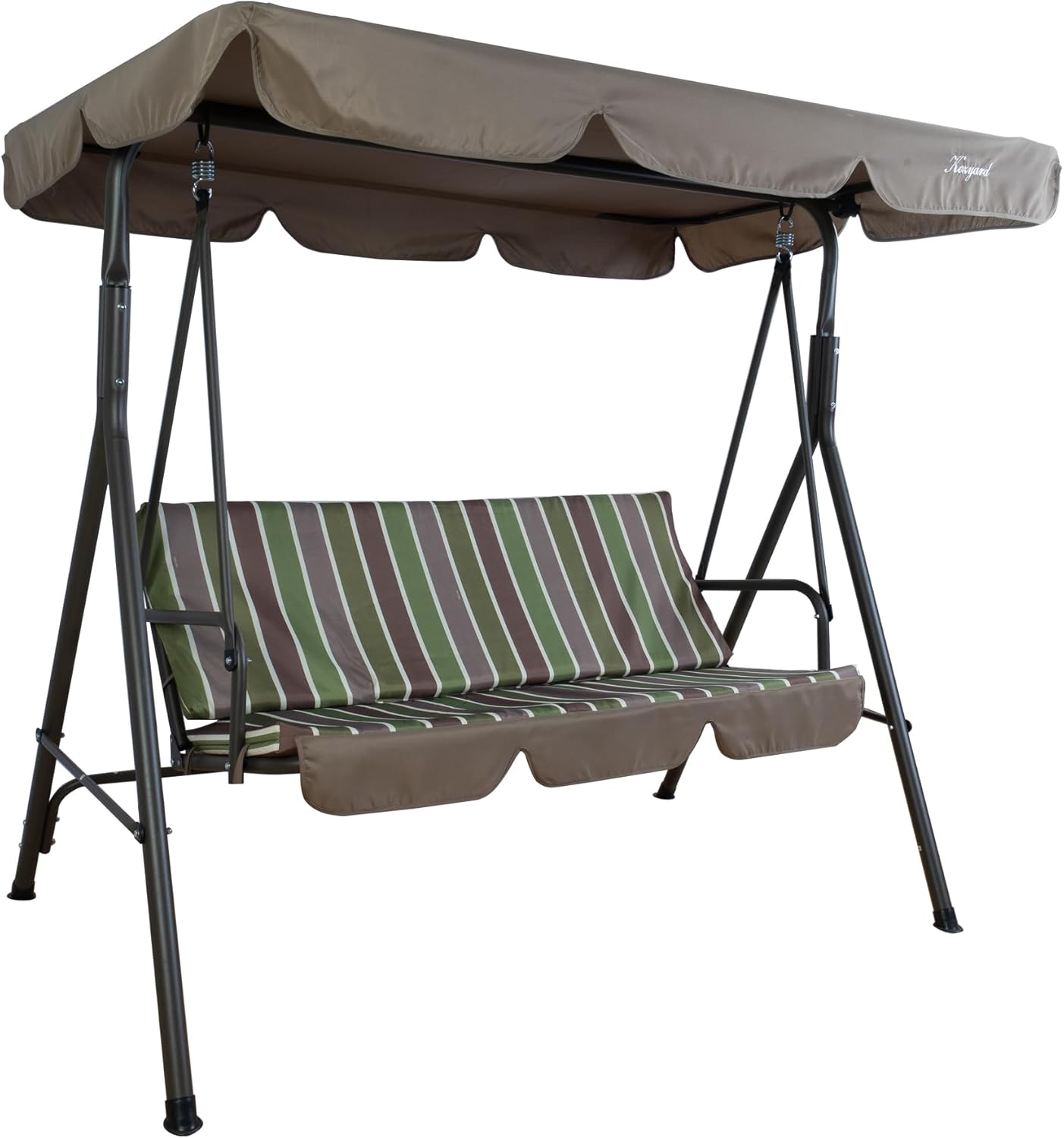 Kozyard Alicia Patio Swing Chair - Comfortable 3 Cushion Seats with Strong Steel Frame, Adjustable Canopy and Removable Cushion Ideal Glider Swing for Outdoors, Garden, Poolside, Balcony (Lime Stripe)