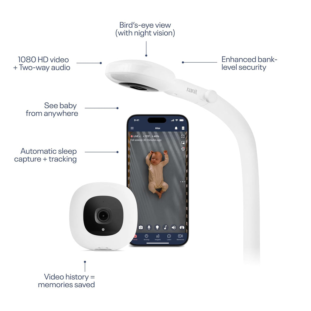 Nanit Essentials Smart Baby Monitor with Floor Stand ¨C 1080p HD Wi-Fi Camera, Sensor-Free Breathing Monitoring, Sleep Tracking, Two-Way Audio, Night Vision, Motion & Cry Notifications, White