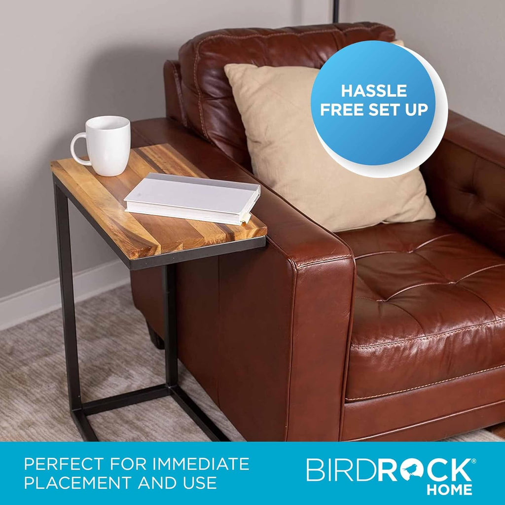 BIRDROCK HOME Acacia Wood TV Tray Side Table | Set of 2 | Industrial Design | Natural Wood Bed Sofa Snack End Table