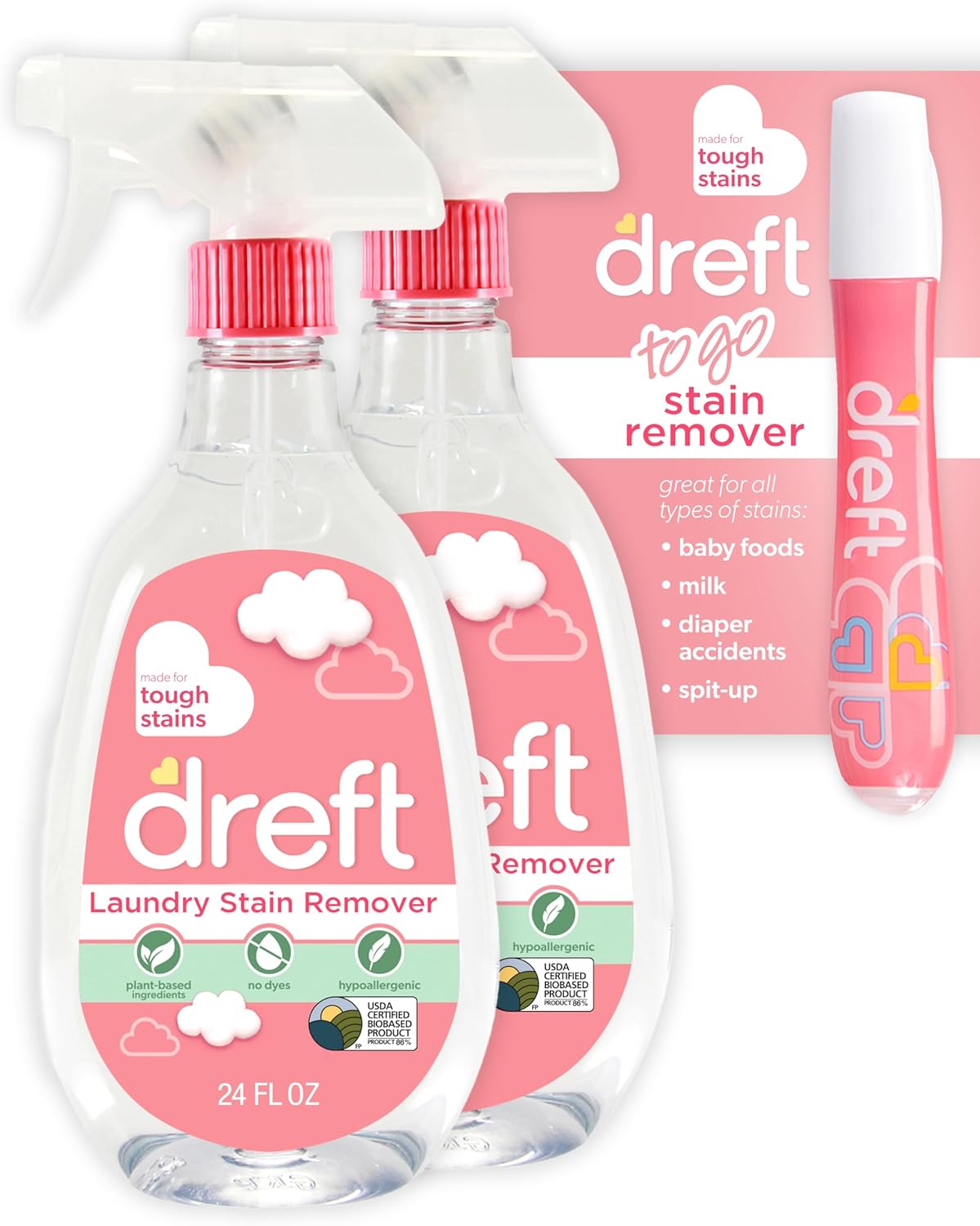 Dref Stai Remove fo Bab Clothe an Hypoallergeni Bab Stai Remove Spra Plu Trave Siz Stai Treate Pen 2 F O Pac o  Stai Pen)