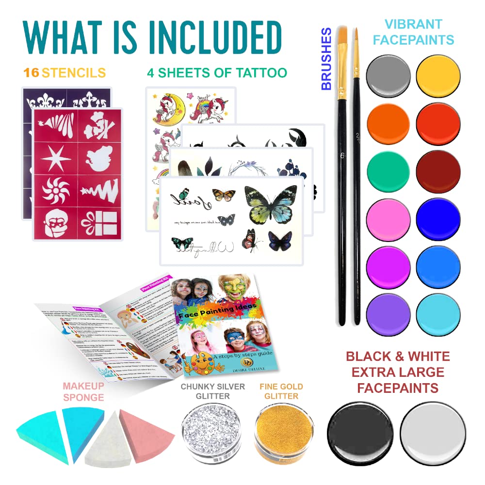 Desir Delux Fac Paintin Ki fo Kid 1 Color o Non-Toxic Eas t Us an Hypoallergeni Makeu Fac Pain Professiona Hallowee Makeu Kit Birthda Activitie fo Kid Party
