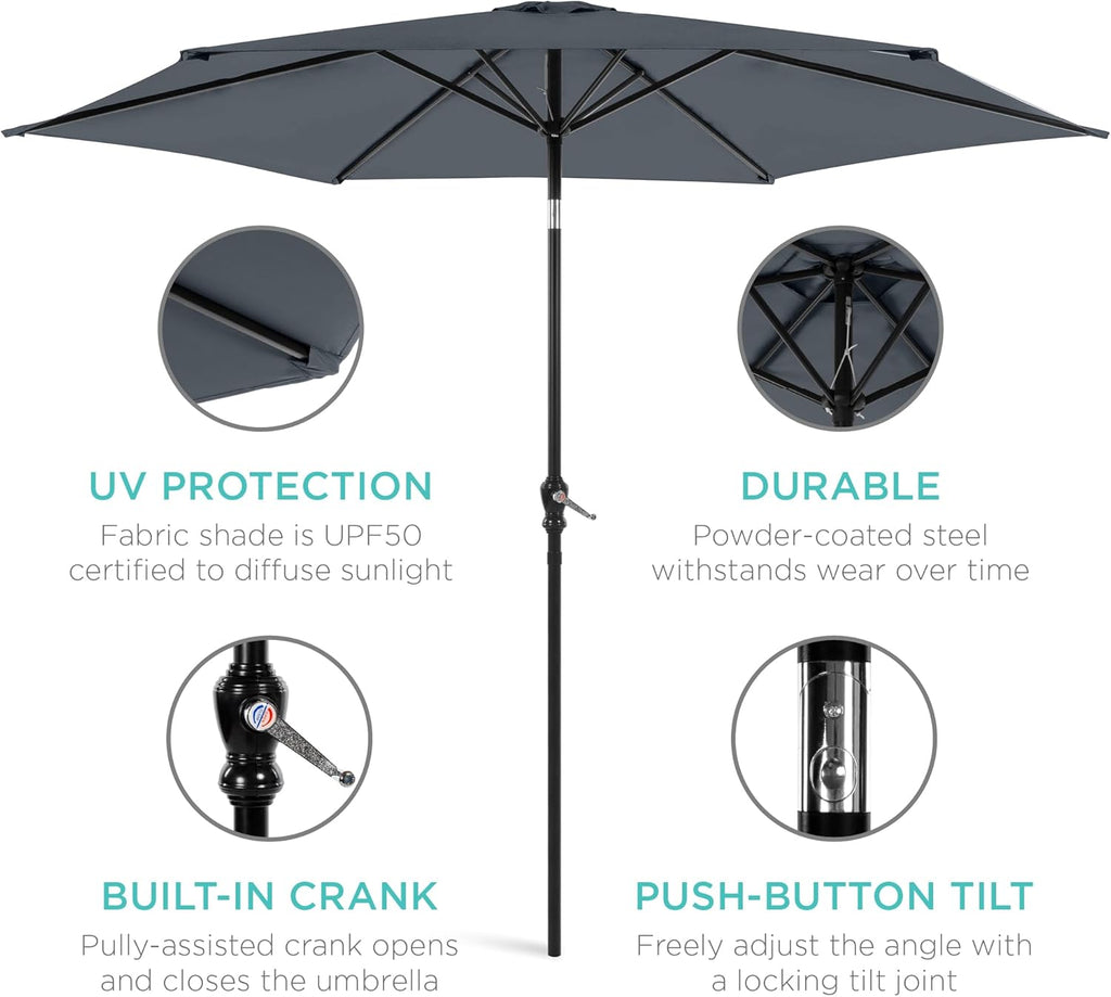 Best Choice Products 10ft Outdoor Steel Polyester Market Patio Umbrella w/Crank, Easy Push Button, Tilt, Table Compatible - Slate