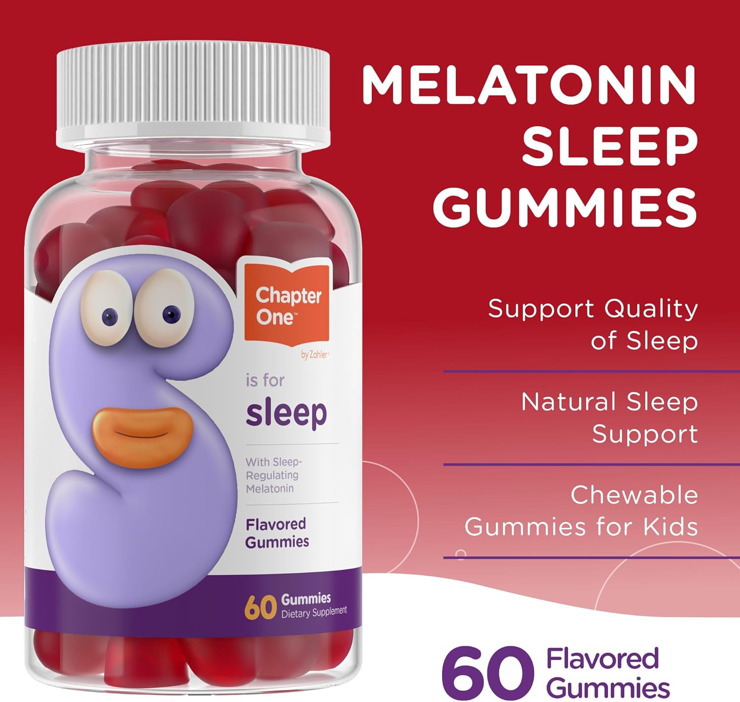 '- Chapter One Sleep Melatonin Gummies for Kids Adults (60 Flavored Gummies) 2.5 mg - Natural Kids Melatonin Gummy for Sleeping