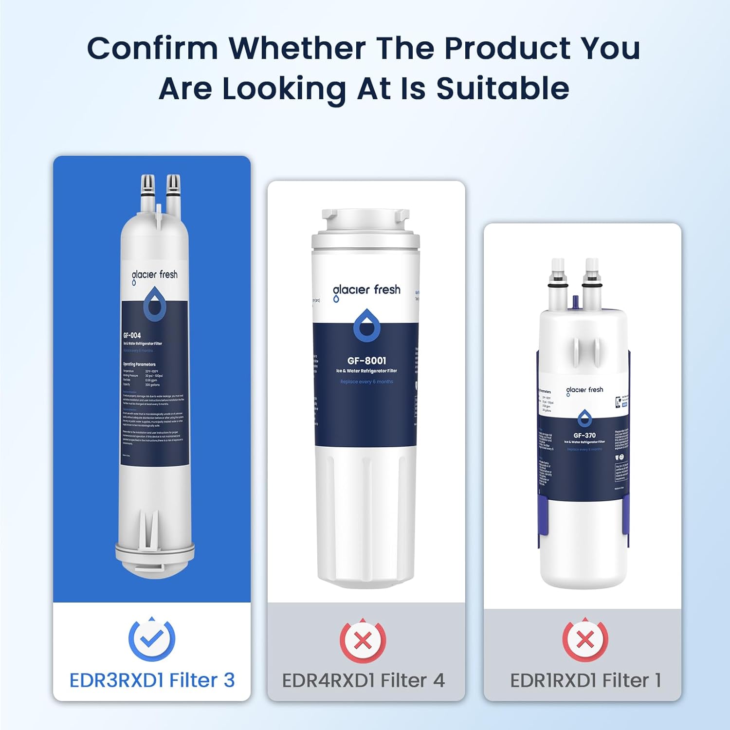 GLACIER FRESH Compatible with 4396841 Refrigerator Water Filter, EDR3RXD1, KAD3RXD1, WHR3RXD1, 4396841, 4396710, Filter 3, 46-9083,46-9030 Refrigerator Water Filter & w10311524 Air Filter, 2+3 Packs