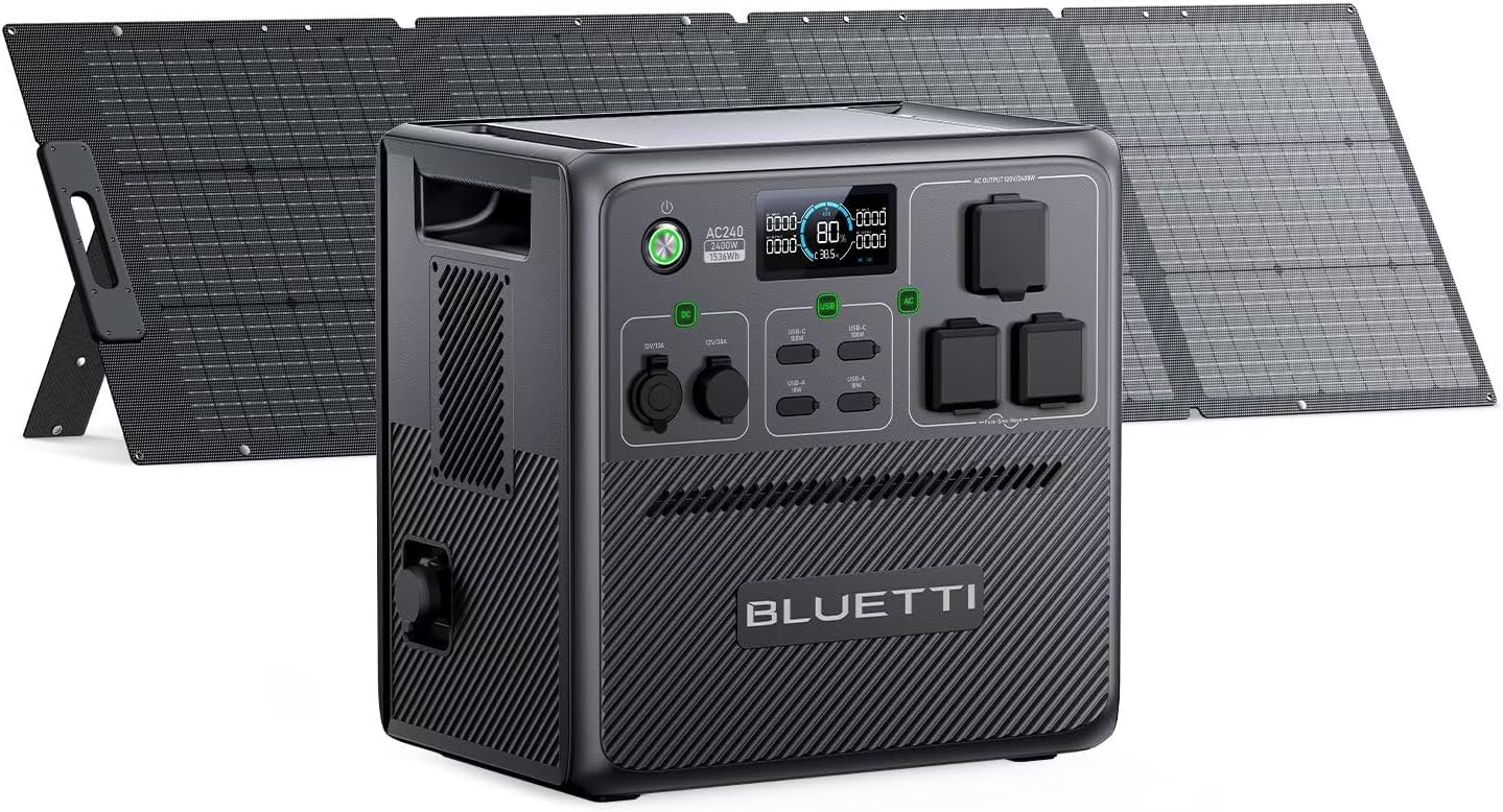 BLUETT Pionee 15 (AC240 Sola Generato wit 200 Panel (Ship Separately) 1536Wh/2400W Expandabl t 10136Wh IP6 Wate Resistan LF Battery Portabl Powe Statio fo Camping Home RV