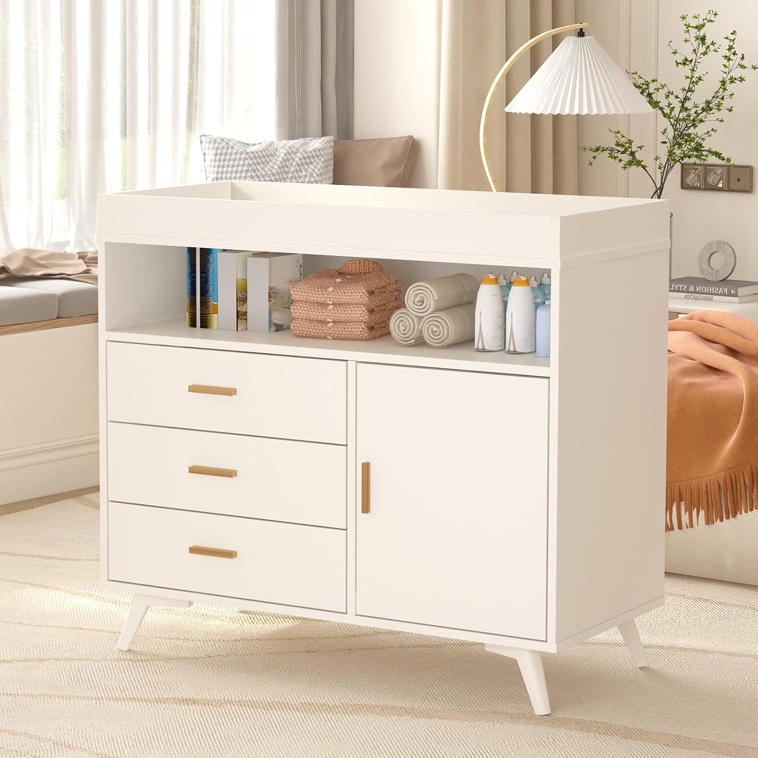 GarveeLif Bab Changin Tabl Dresse fo Infants 3-Drawe Change Dresse wit Removabl Changin pad Dresse wit Changin Tabl Top Dresse fo Nursery Woo Diape Changin Station
