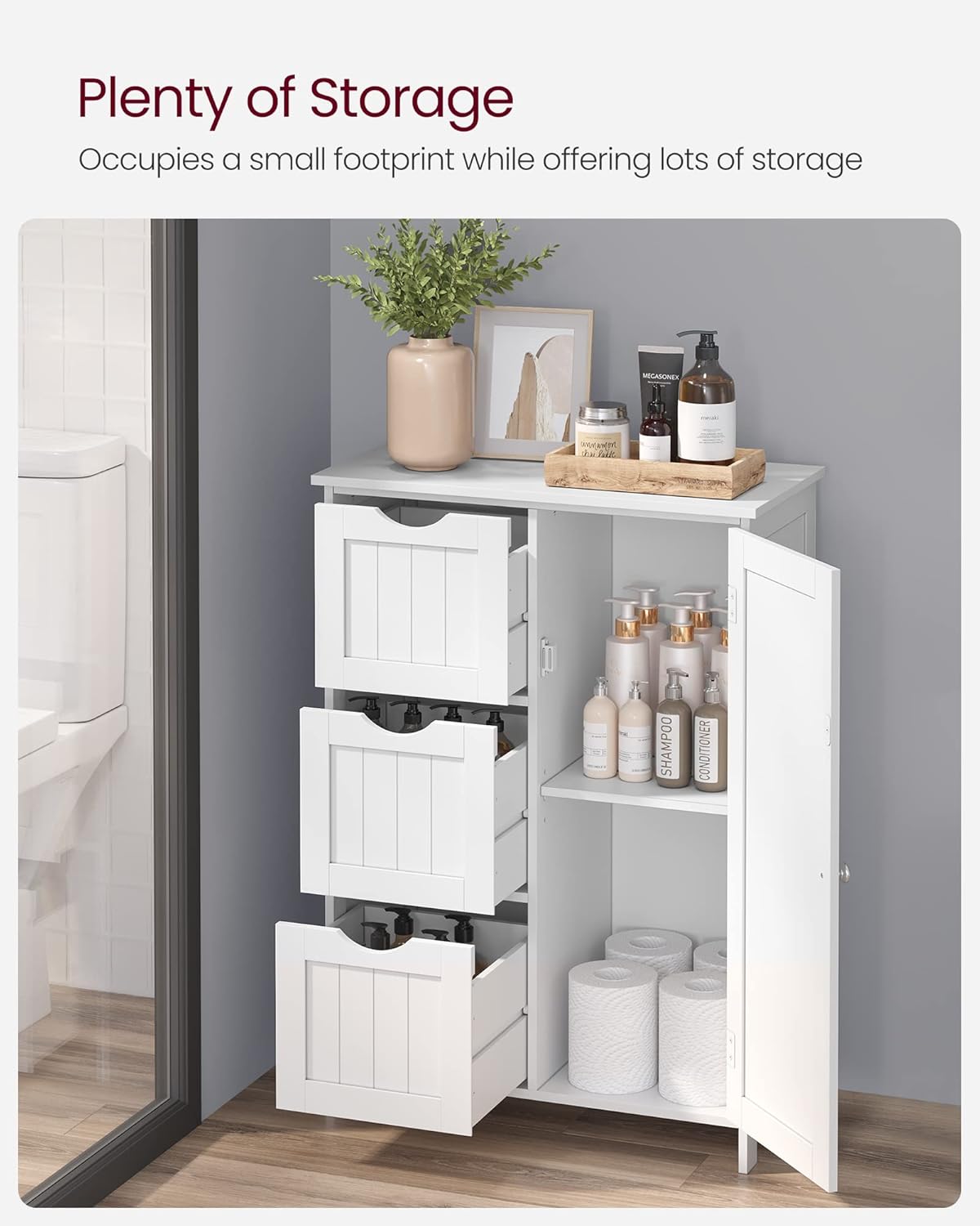 Floor Storage Cabinet, Freestanding Storage Unit with 3 Drawers, 1 Adjustable Shelf, for Bathroom Living Room Dining Kitchen, 11.8 x 23.6 x 31.5 Inches, White UBBC49WT