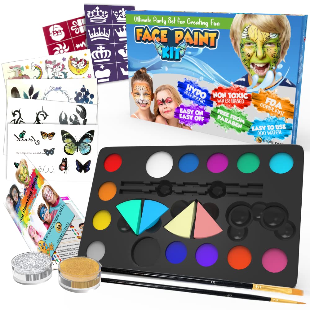 Desir Delux Fac Paintin Ki fo Kid 1 Color o Non-Toxic Eas t Us an Hypoallergeni Makeu Fac Pain Professiona Hallowee Makeu Kit Birthda Activitie fo Kid Party