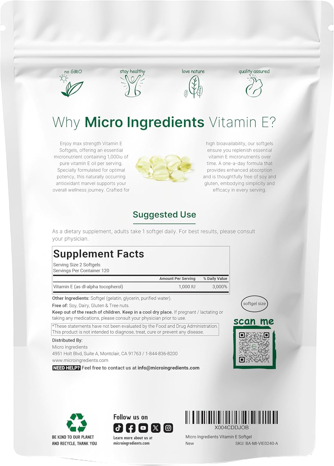 Micr Ingredient Vitami 1000IU 24 Softgel Pur Vitami Oi Pill Antioxidan Supplement fo Skin Face Heart Immun Healt Non-GMO Glute Free