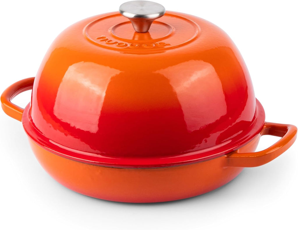 Enamelled Cast Iron Dutch Oven Pot ¨C Dutch Oven For Sourdough Bread Baking ¨C Cast Iron Bread Pot ¨C Orange, 6 Quarts, 26cm ¨C by Nuovva
