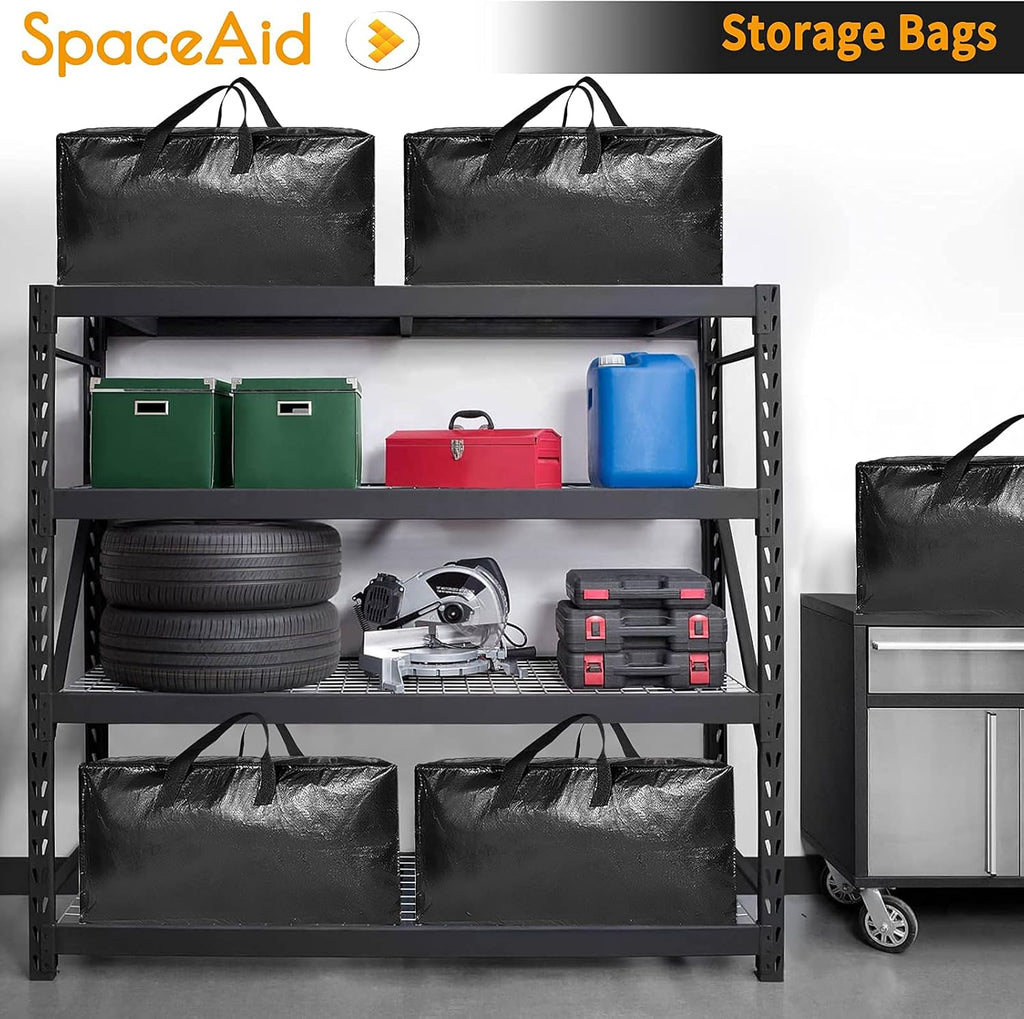SpaceAid Heavy Duty Moving Bags, Extra Large Storage Totes W/Backpack Straps Strong Handles Zippers, Alternative to Moving Boxes, Packing Moving Supplies, Black (4 Pack)