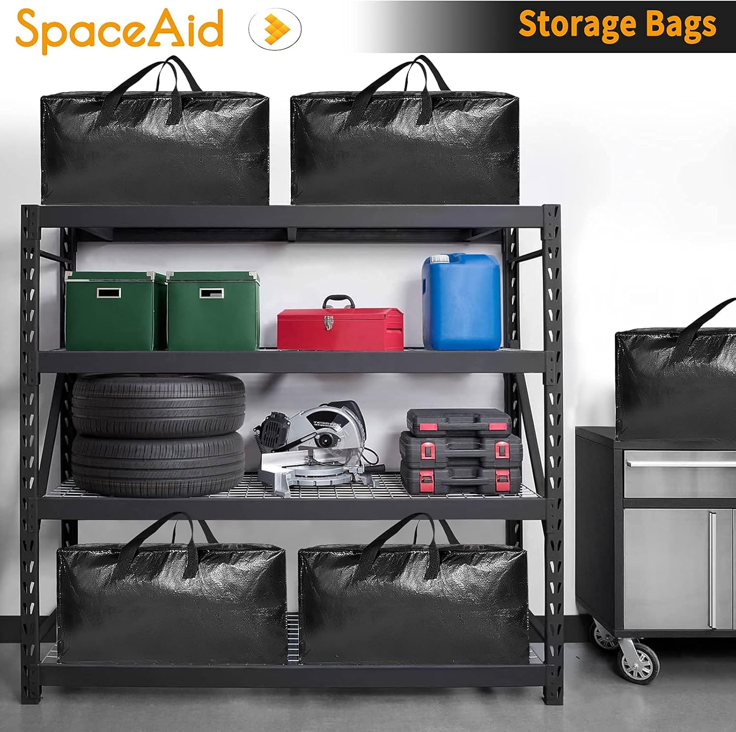 SpaceAid Heavy Duty Moving Bags, Extra Large Storage Totes W/Backpack Straps Strong Handles Zippers, Alternative to Moving Boxes, Packing Moving Supplies, Black (4 Pack)