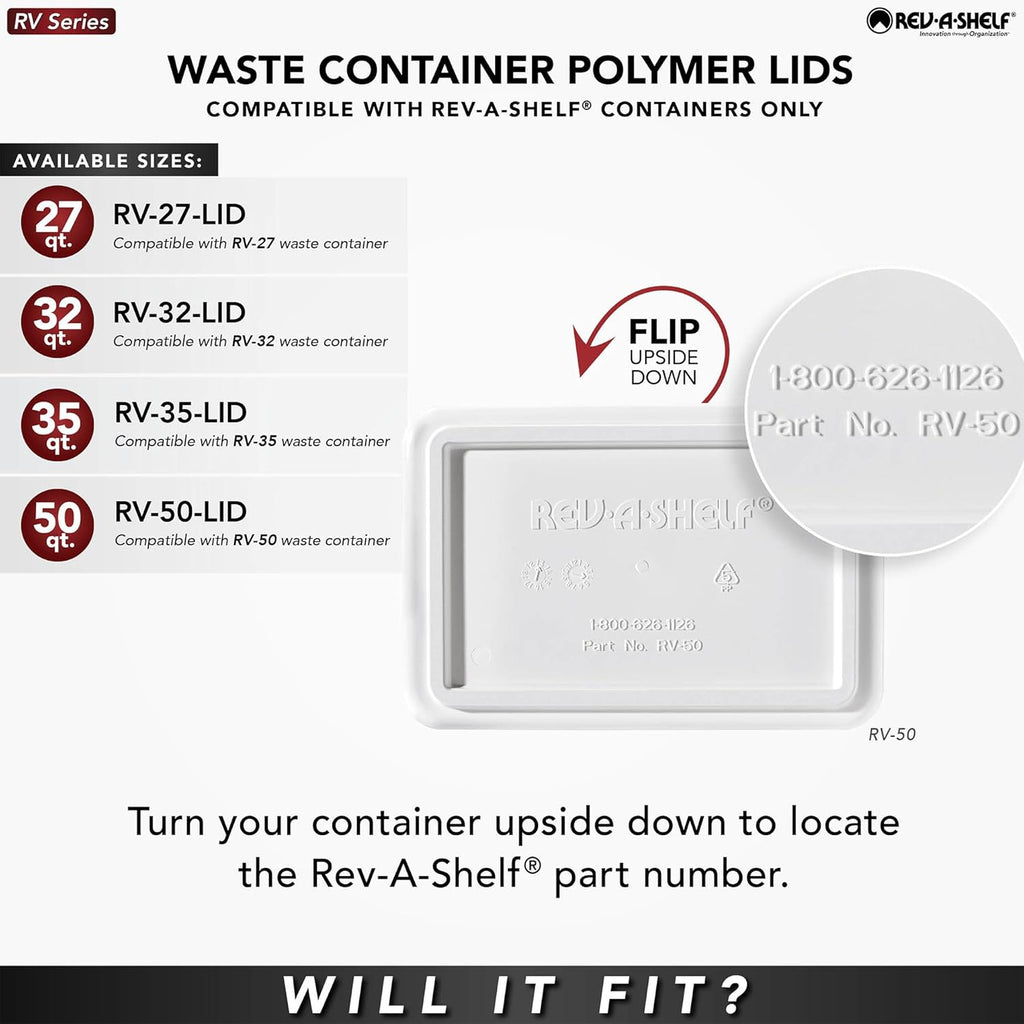 Rev-A-Shelf 35 Qt Under Sink Garbage Can Lid for Base Kitchen and Bathroom Cabinet, Replacement Plastic Trash Bin Lid Only, Gray, RV-35-LID-13-1-40